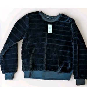 Almost Famous Black Fuzzy Sweater Faux Fur NEW